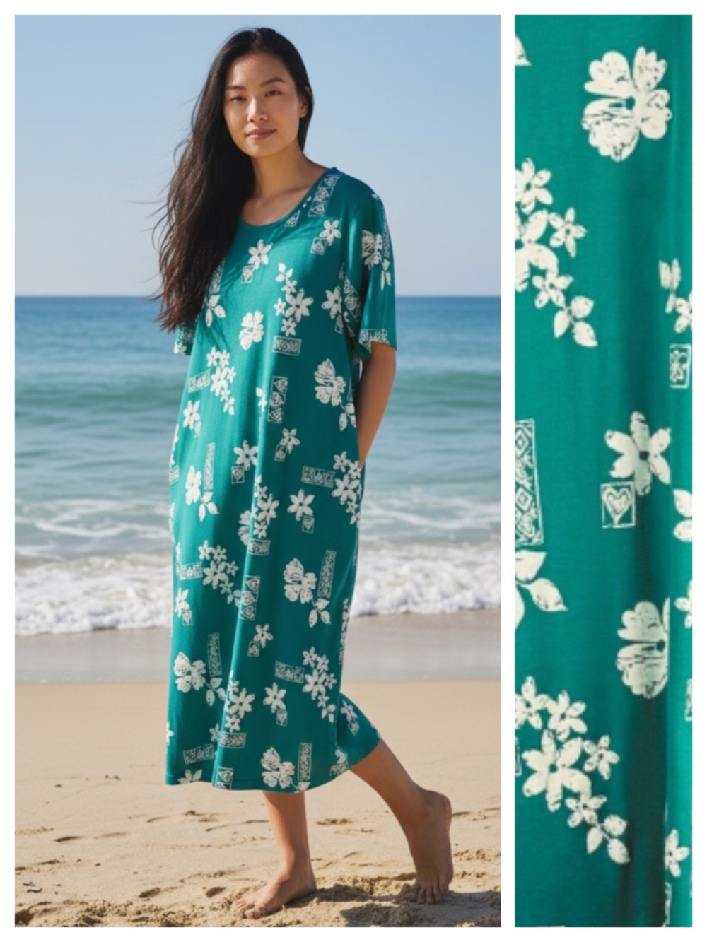 Only Necessities Sz Large 18 20 House Midi Dress Floral Hawaiian Green White